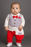 3 PCS Autumn and Winter Boys' Party Dress + Lining Pants + Bow & Bib Set, Perfect for Outdoor SD6415A